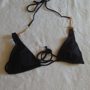 Black Triangle Bikini Top with Gold Chain Accents